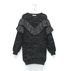 ANDORINE Ruffled Knitted Dress / Black